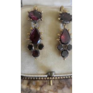 Empire/ Georgian Earrings In Gold With Foiled Garnets