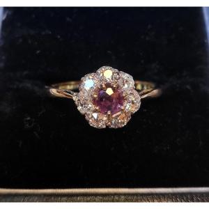 Art Deco Daisy  In 18ct Gold, Ruby And Diamonds