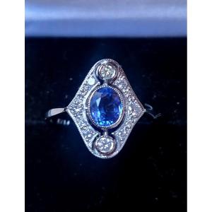 Belle Epoque Vintage Platinum Ring With A Sapphire And Diamonds 