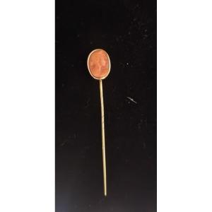 Antique Tie Pin / Brooch, Intaglio In Coral Set In 18ct Gold 