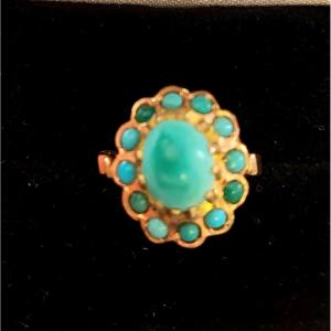 Bague "vintage" Avec Turquoise Serti Sur Or