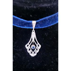 Art Deco 18ct White Gold, Sapphire And Diamond Pendant 