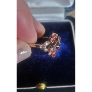 Empire-consulate Antique 18ct Gold Ring With Garnets 