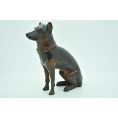 Wooden Inkwell Shaped Dog Nineteenth