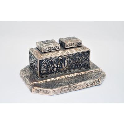In Sterling Silver Inkwell Made In Indochina Late 19e