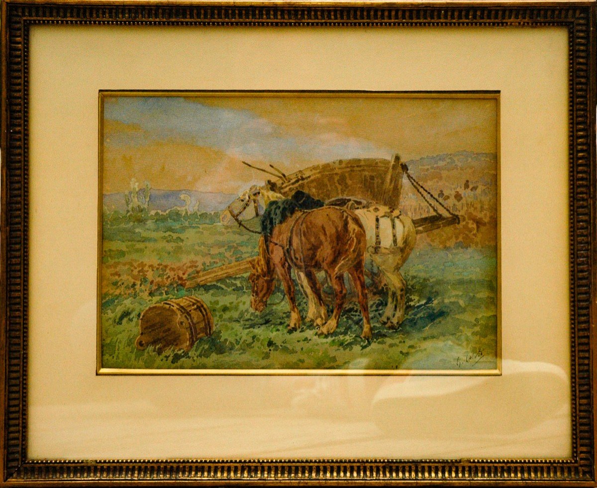 Tableau XIX Aquarelle Signé Léon Georges Calves-photo-4