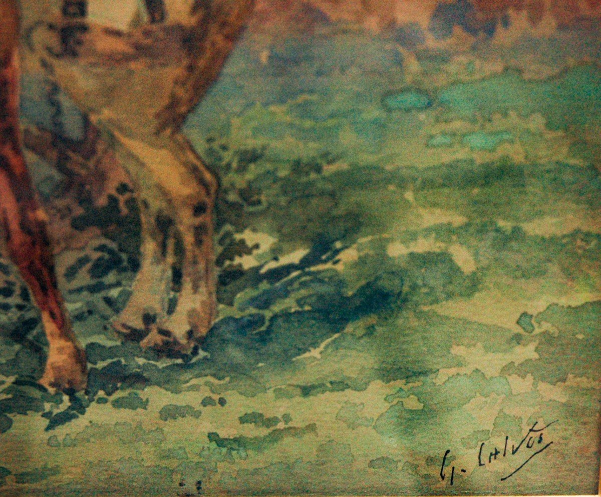 Tableau XIX Aquarelle Signé Léon Georges Calves-photo-2