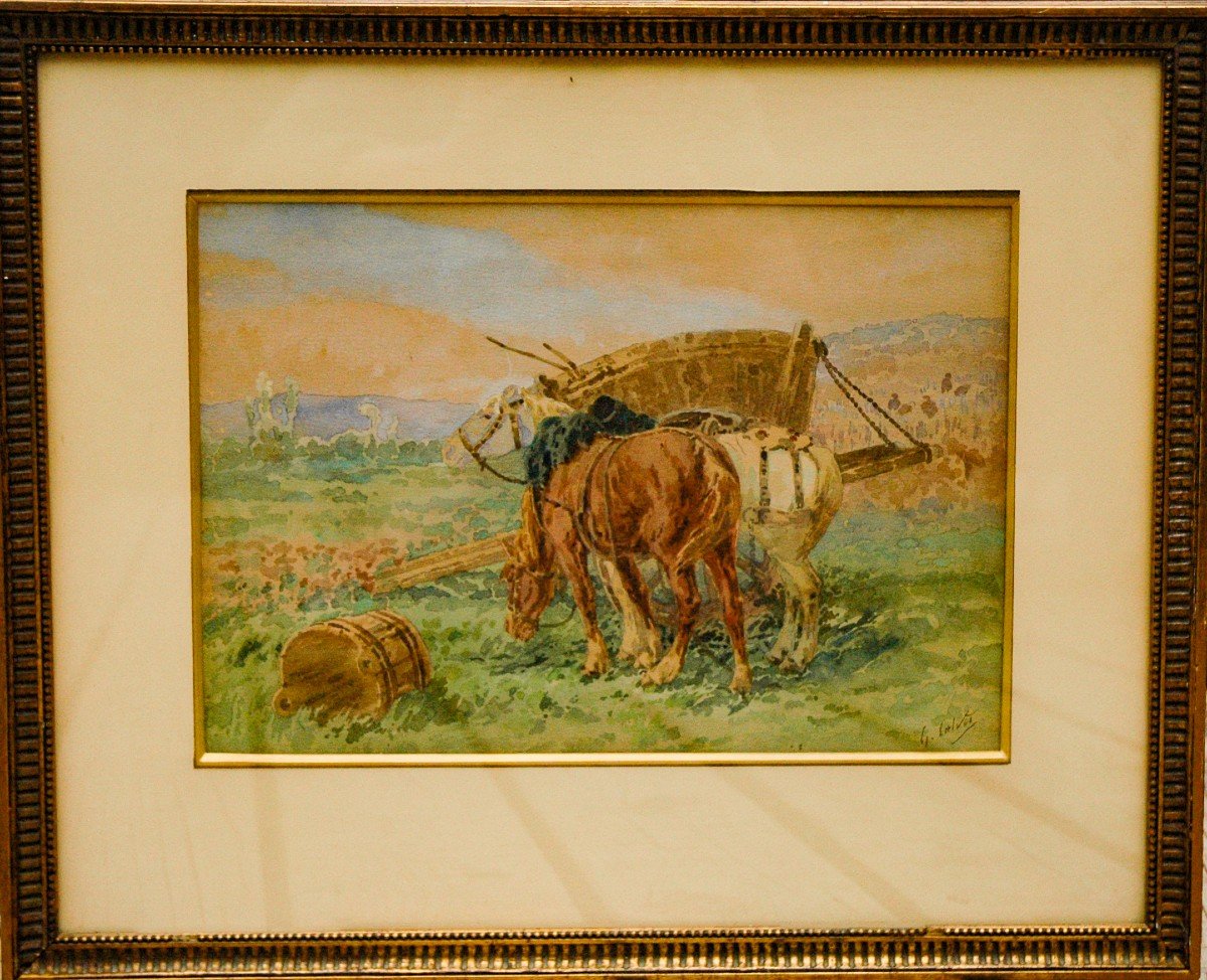 Tableau XIX Aquarelle Signé Léon Georges Calves