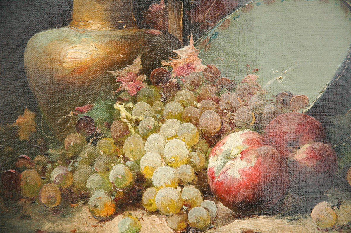 Tableau XIX Nature Morte Huile Sur Toile De Léon Charles Huber-photo-2