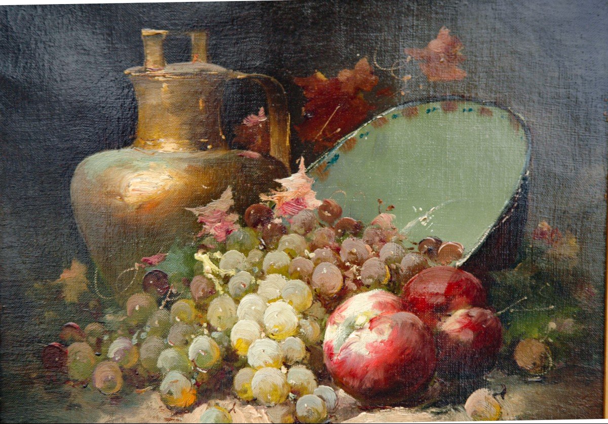 Tableau XIX Nature Morte Huile Sur Toile De Léon Charles Huber-photo-2