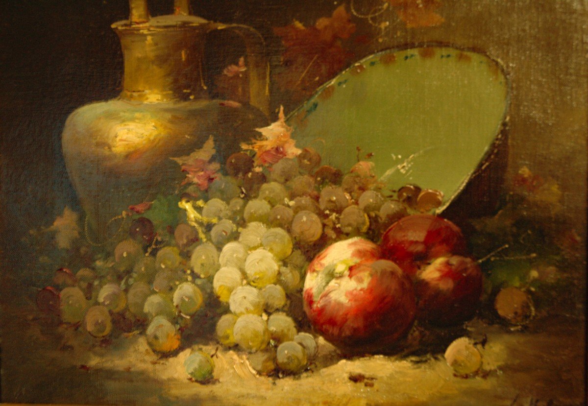 Tableau XIX Nature Morte Huile Sur Toile De Léon Charles Huber-photo-3