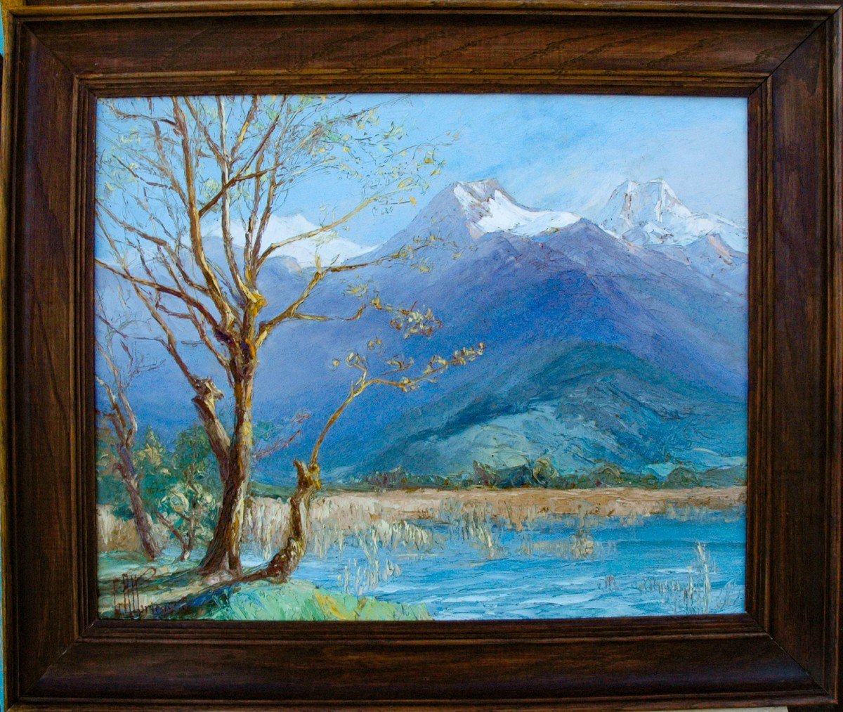 Tableau XIX Paysage De Montagne  Huile Carton épais Signé d'Etienne  Albrieux