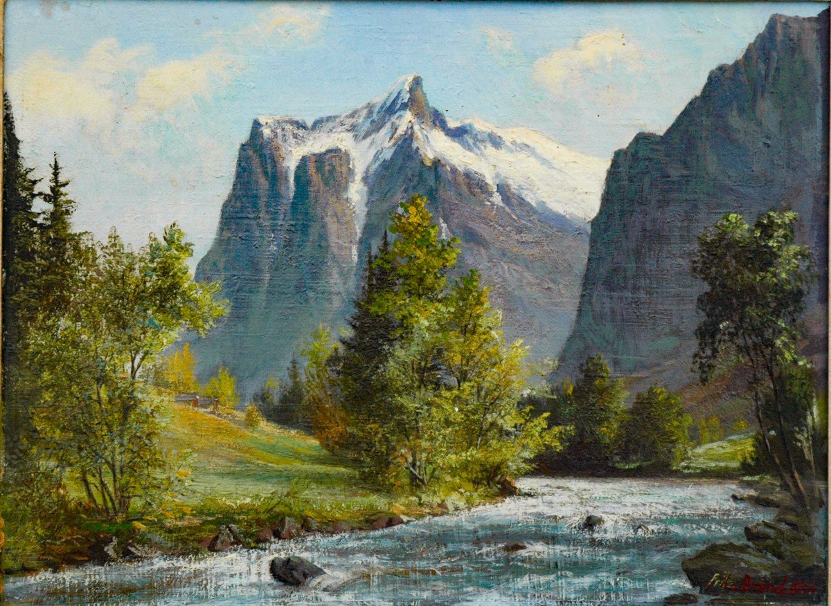 Tableau XX Paysage De Montagne Signé Fritz Brand 1915-1998-photo-4