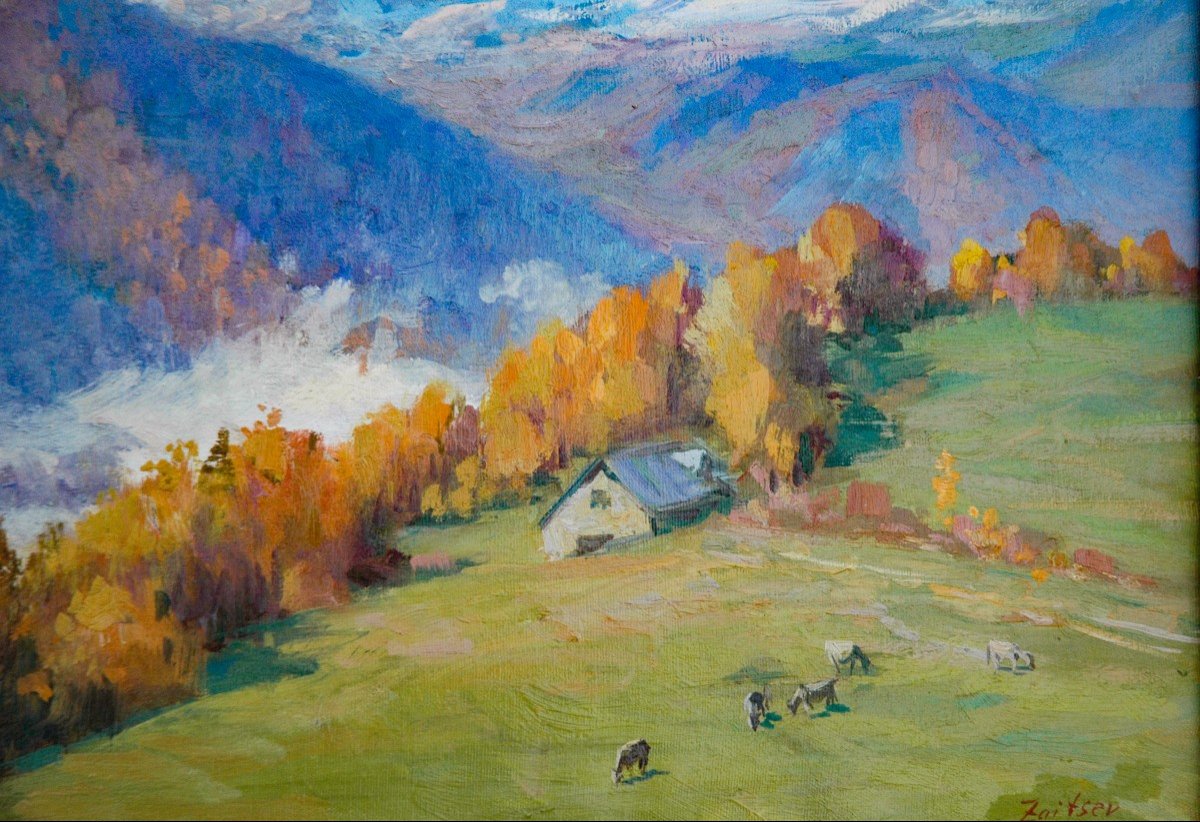 Tableau Hst Montagne Des Pyrénées De Sergueï Zaïtsev Peintre Russe-photo-3