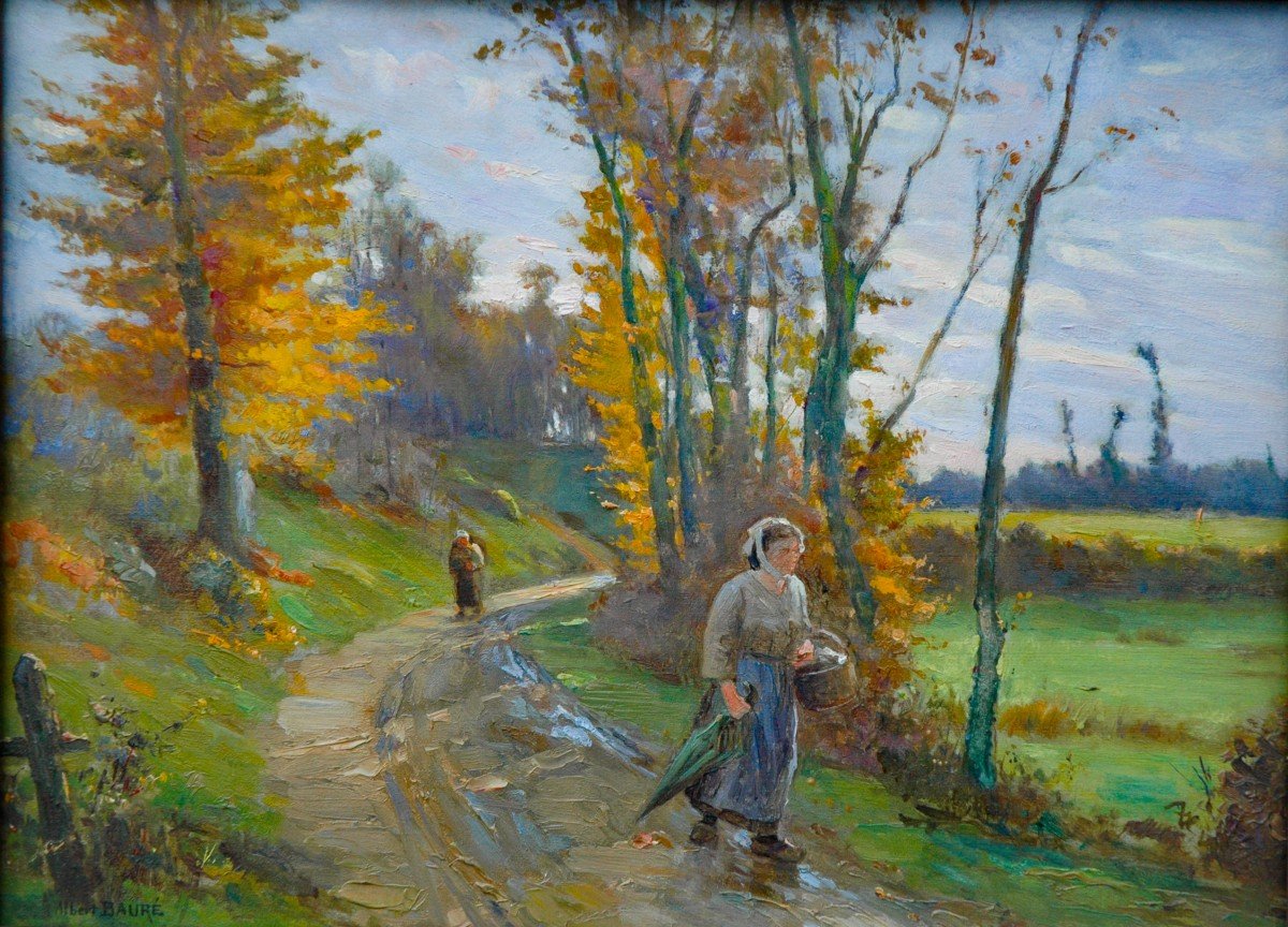 Tableau XIX Paysage Animé Signé Albert Baure 1867-1930-photo-4