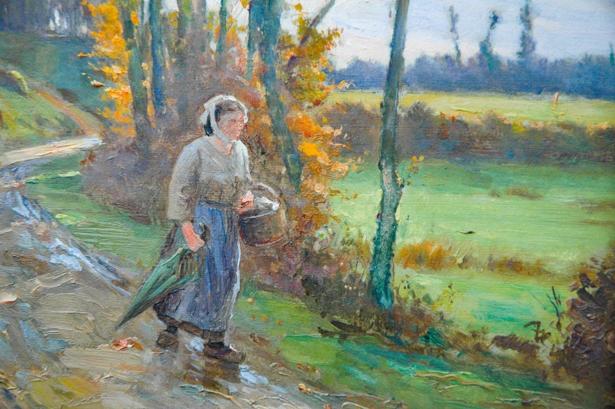 Tableau XIX Paysage Animé Signé Albert Baure 1867-1930-photo-3