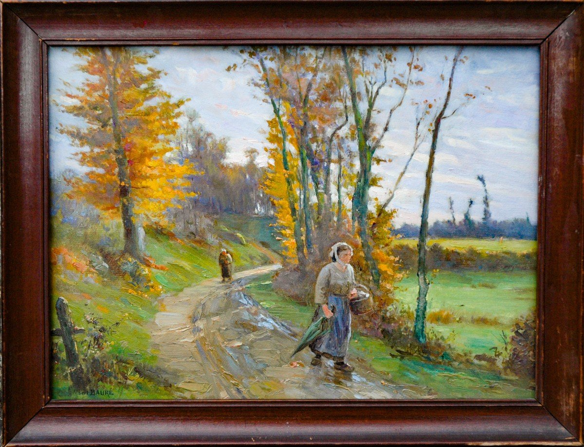 Tableau XIX Paysage Animé Signé Albert Baure 1867-1930