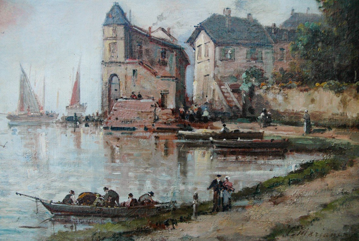 Tableau XIX Hst Scène Portuaire De Gustave Mascart Signé De Son Pseudo Mariani-photo-2