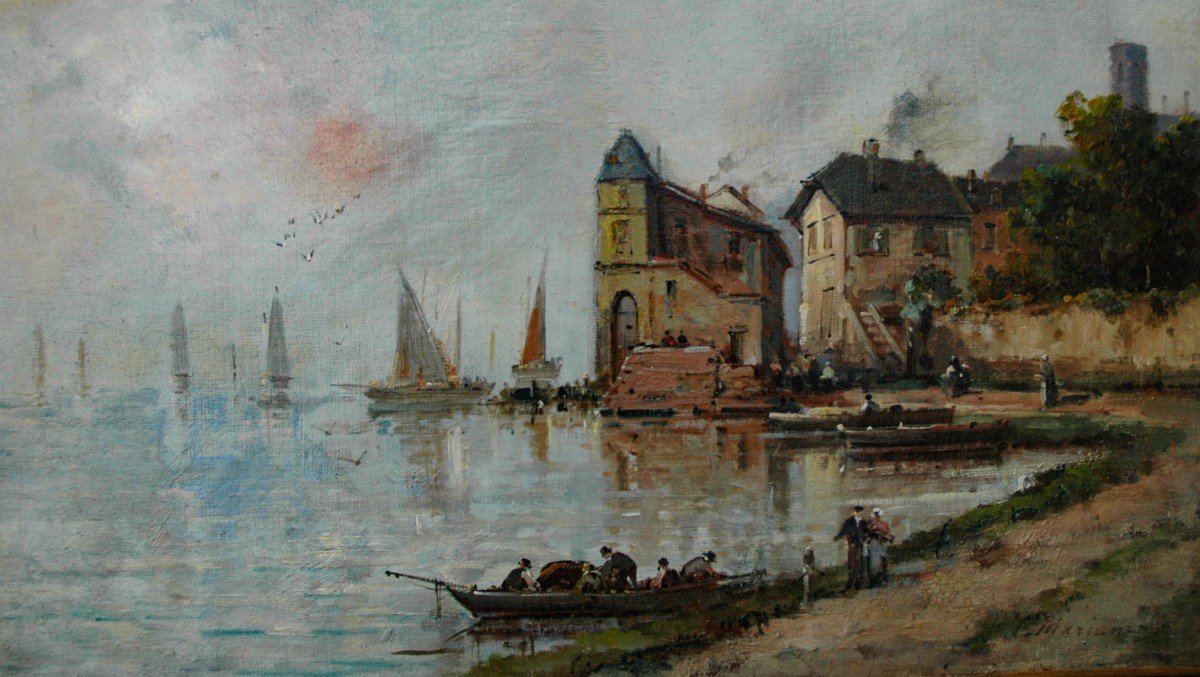 Tableau XIX Hst Scène Portuaire De Gustave Mascart Signé De Son Pseudo Mariani-photo-4