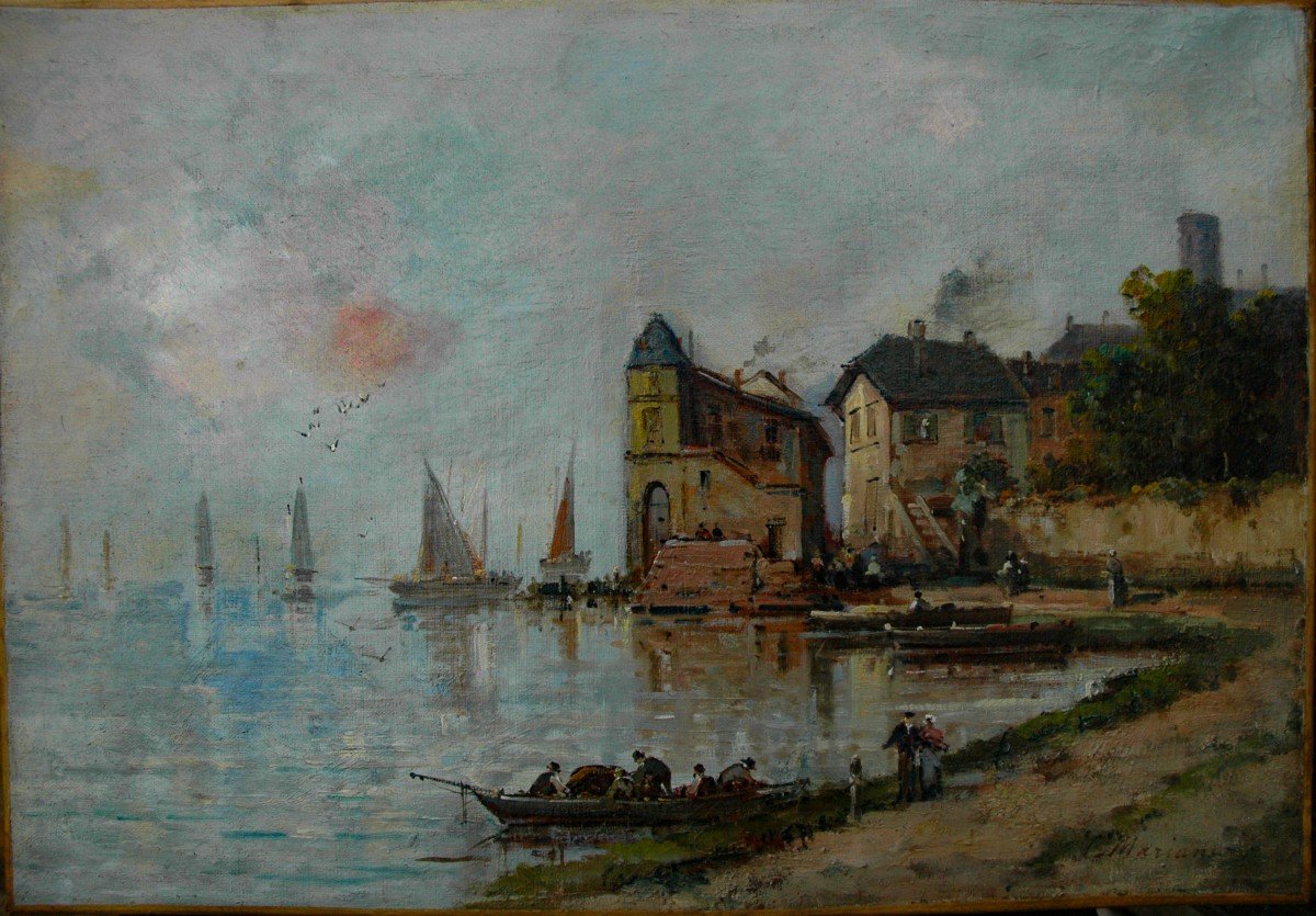 Tableau XIX Hst Scène Portuaire De Gustave Mascart Signé De Son Pseudo Mariani