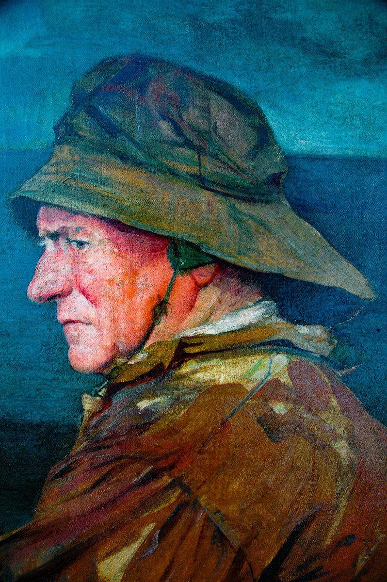 Painting End Of XIX Portrait Of A Breton Fisherman Hst-photo-2