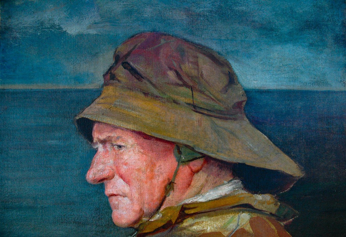 Painting End Of XIX Portrait Of A Breton Fisherman Hst-photo-3