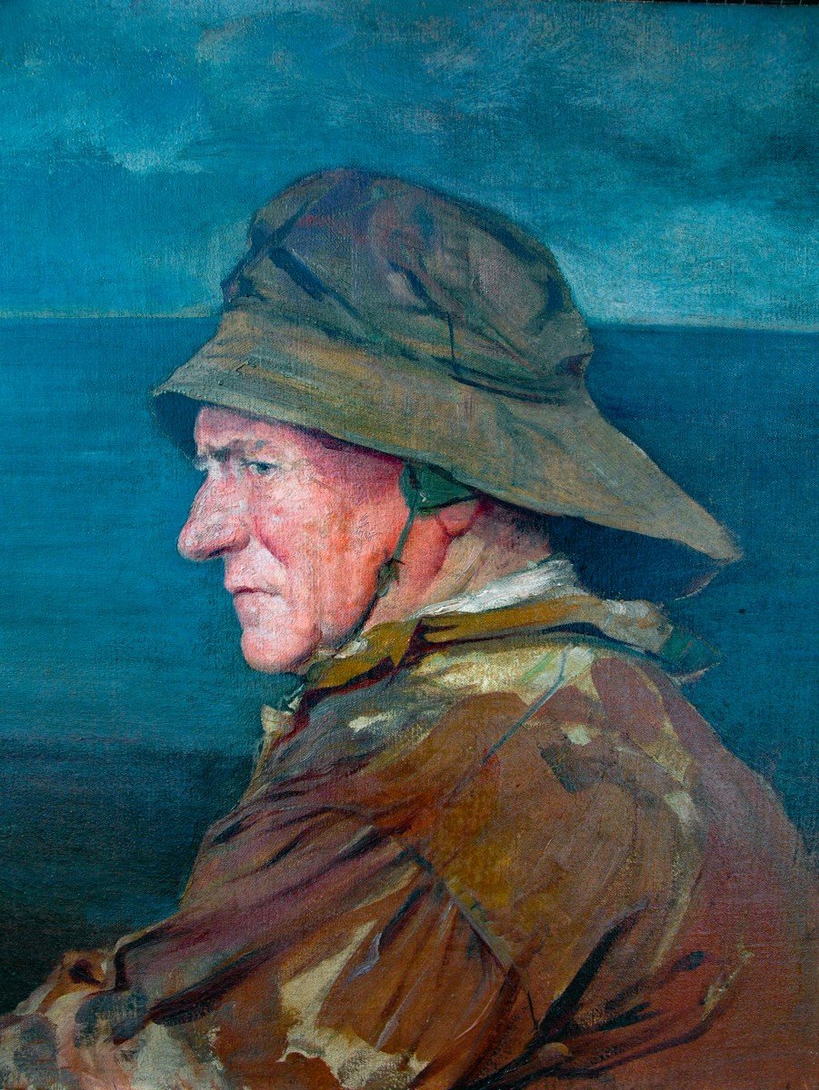 Painting End Of XIX Portrait Of A Breton Fisherman Hst-photo-3