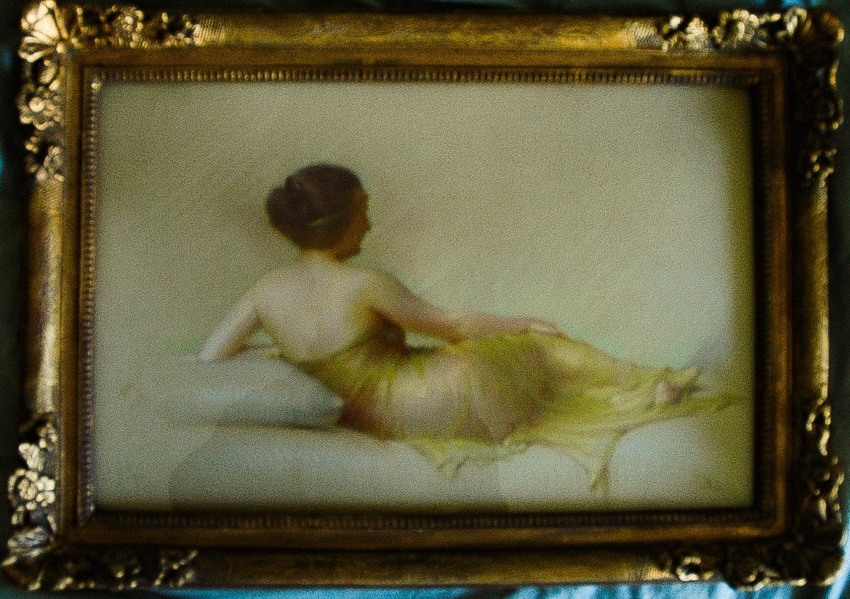 Tableau XIX Pastel Femme Allongée signé Gaston BOUY-photo-2