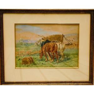 Tableau XIX Aquarelle Signé Léon Georges Calves