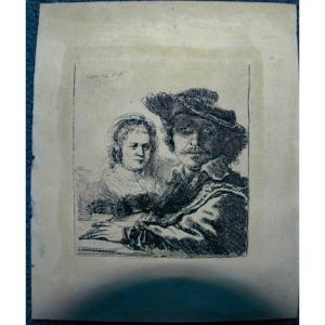Van Rijn Rembrandt (1606-1669) Eau Forte Rembrandt Et Sa Femme Saskia 1636