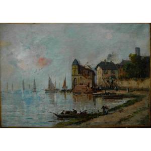 Tableau XIX Hst Scène Portuaire De Gustave Mascart Signé De Son Pseudo Mariani