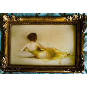 Painting XIX Pastel Reclining Woman Signed Gaston Bouy