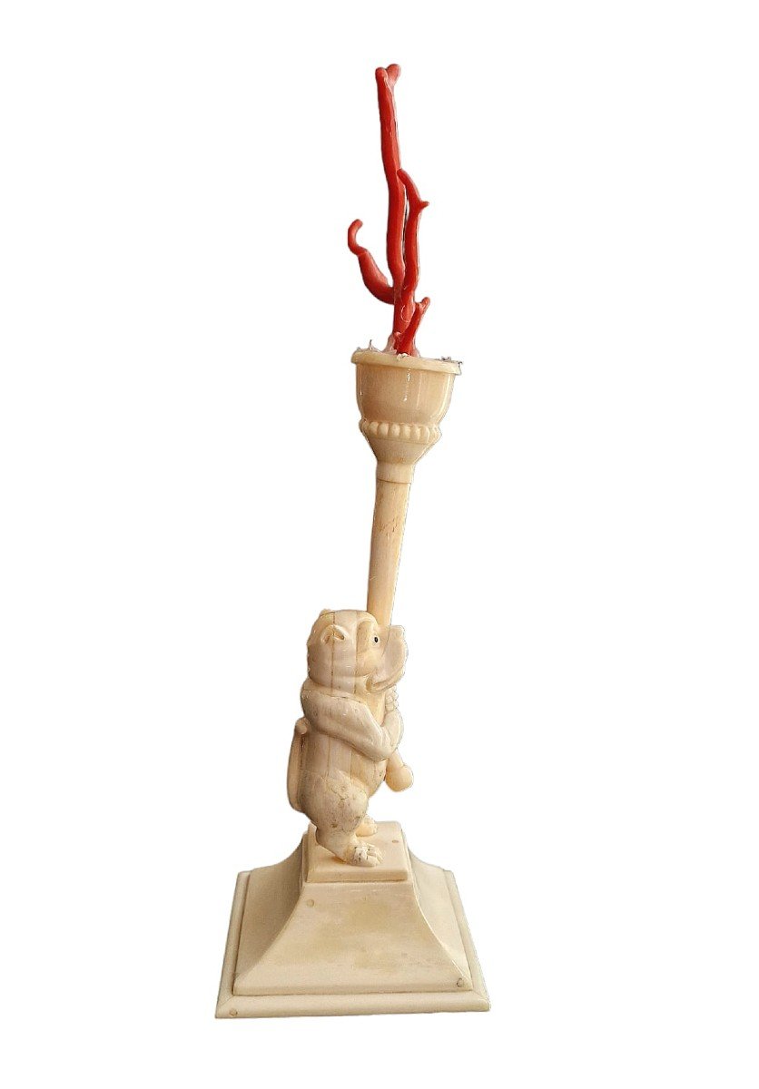 Bone And Red Coral Candlestick-photo-2
