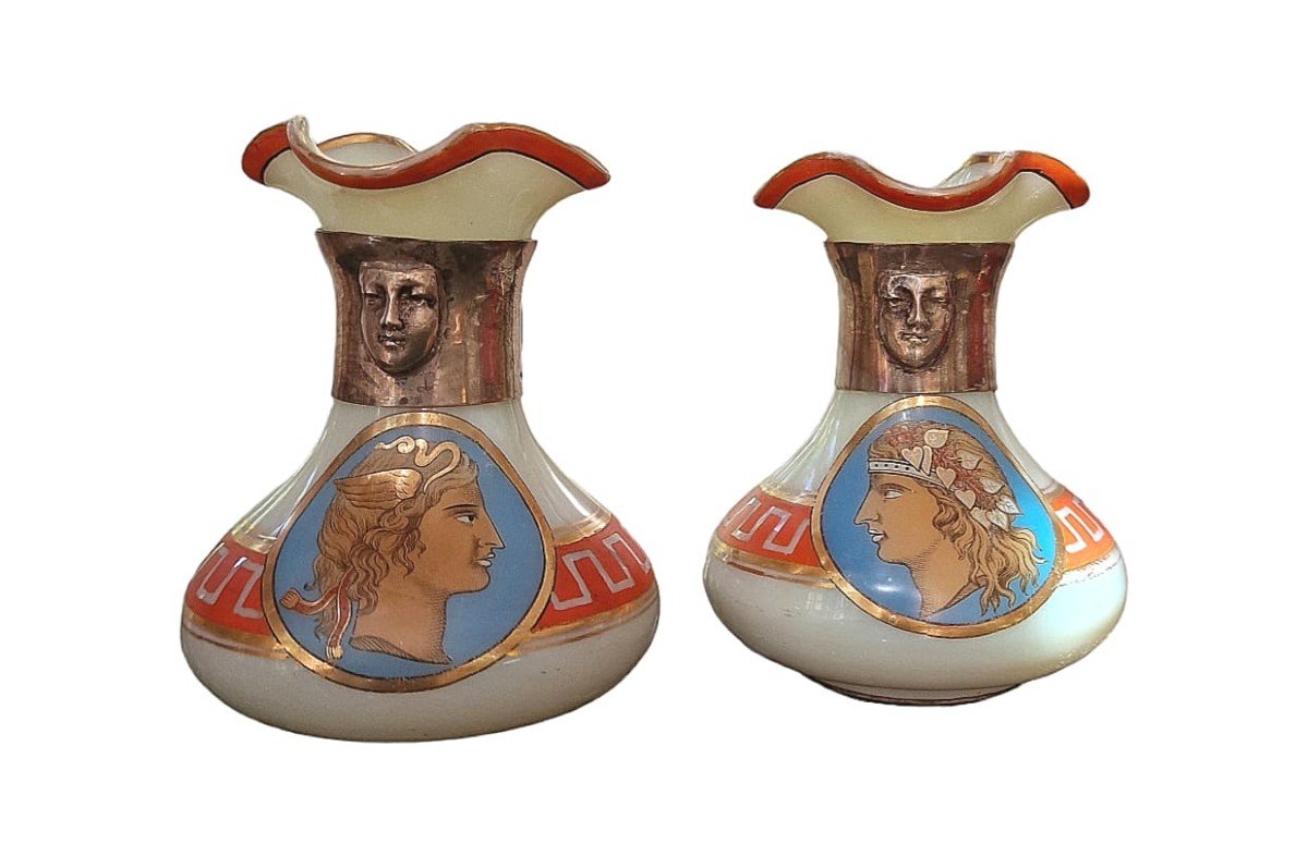 Paire De Petits Vases En Verre Et Argent