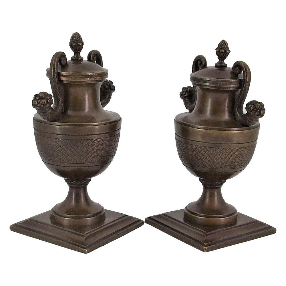 Paire De Petites Vases En Bronze-photo-3
