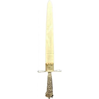 Letter Opener In Silver And Ivory Dagger Shape