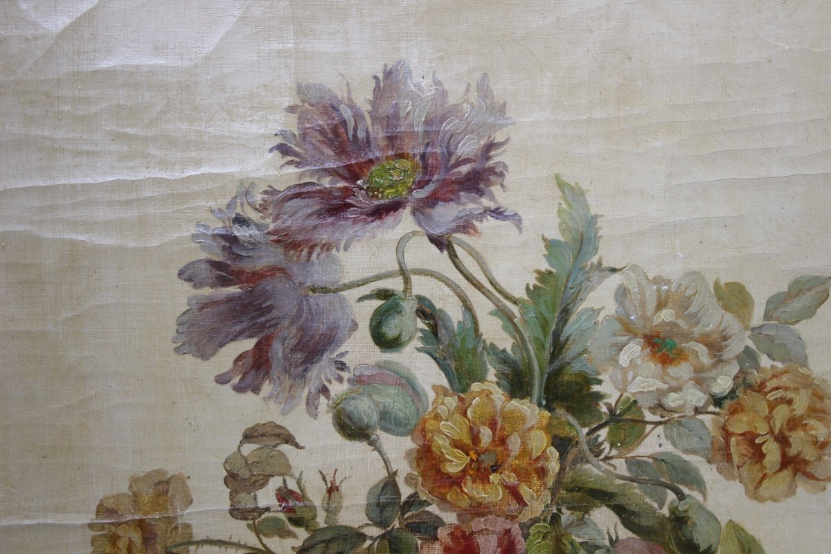 19th Century Oil On Canvas Vase Of Flowers-photo-2