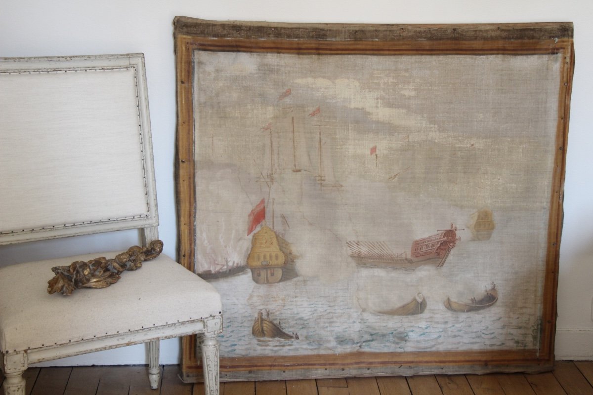 18th Century Painted Canvas-photo-3