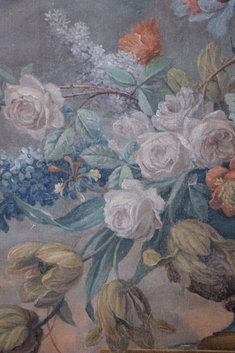 Oil On Canvas Vase Of Flowers 19th Century-photo-2