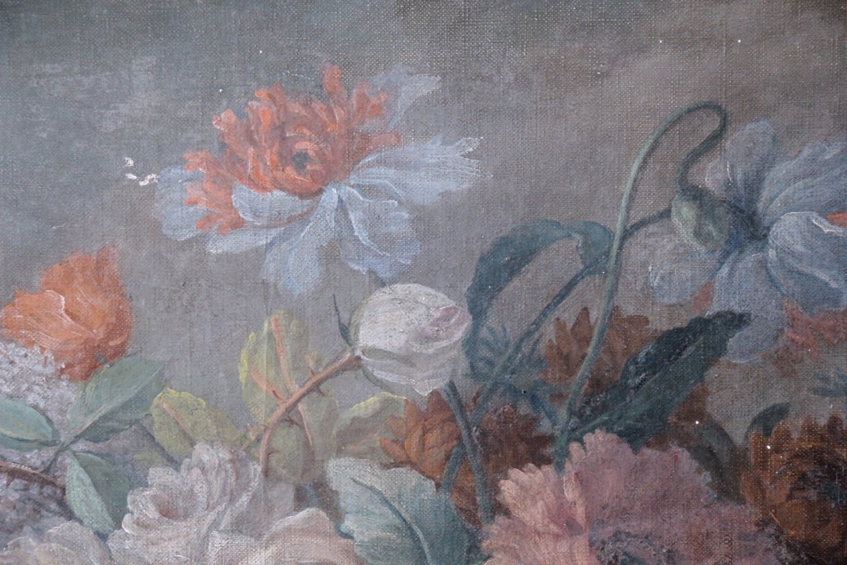 Oil On Canvas Vase Of Flowers 19th Century-photo-1