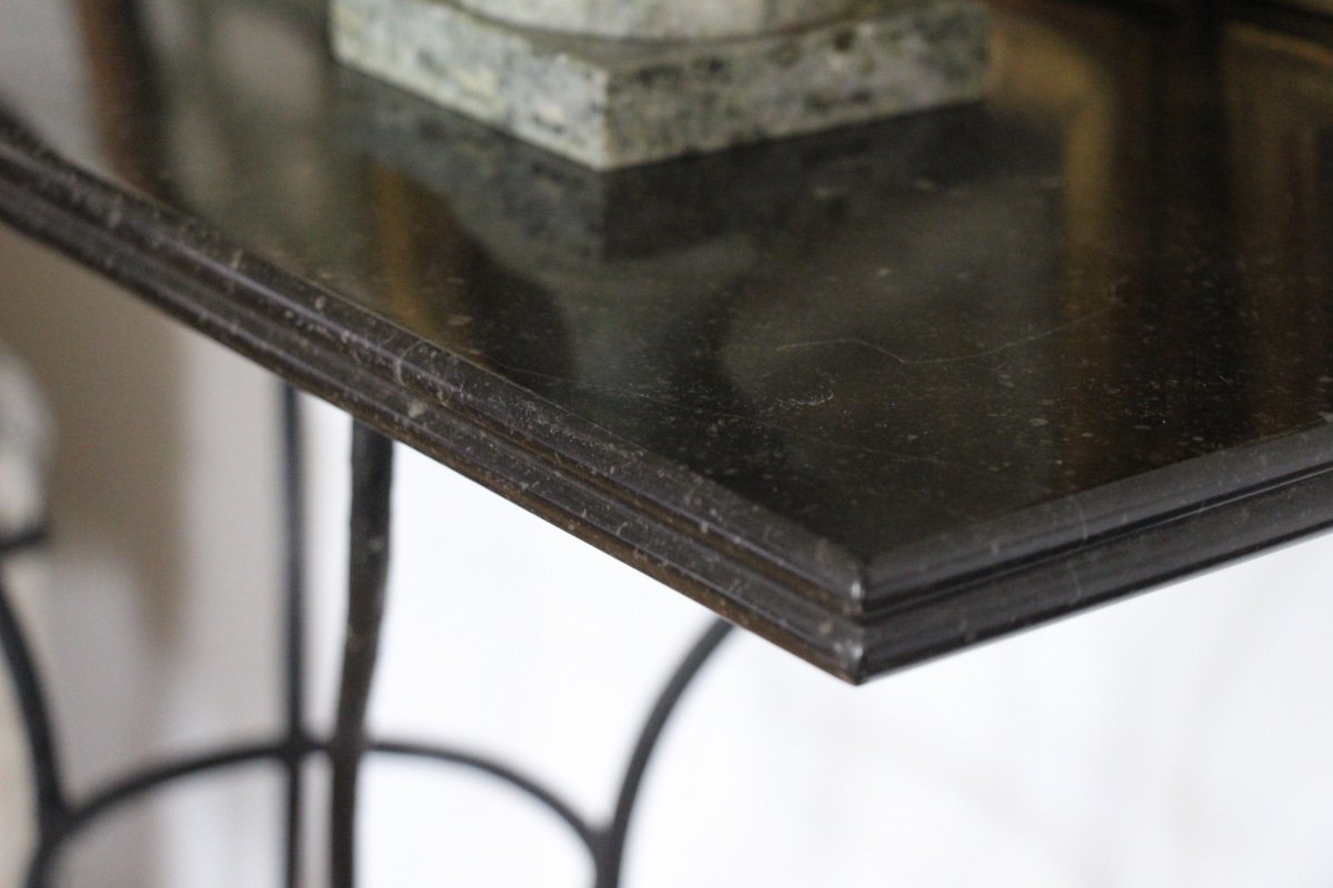 Black Cast Iron And Marble Console-photo-4