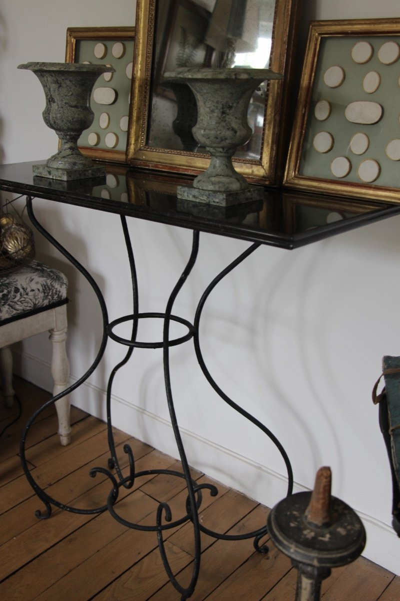 Black Cast Iron And Marble Console-photo-1