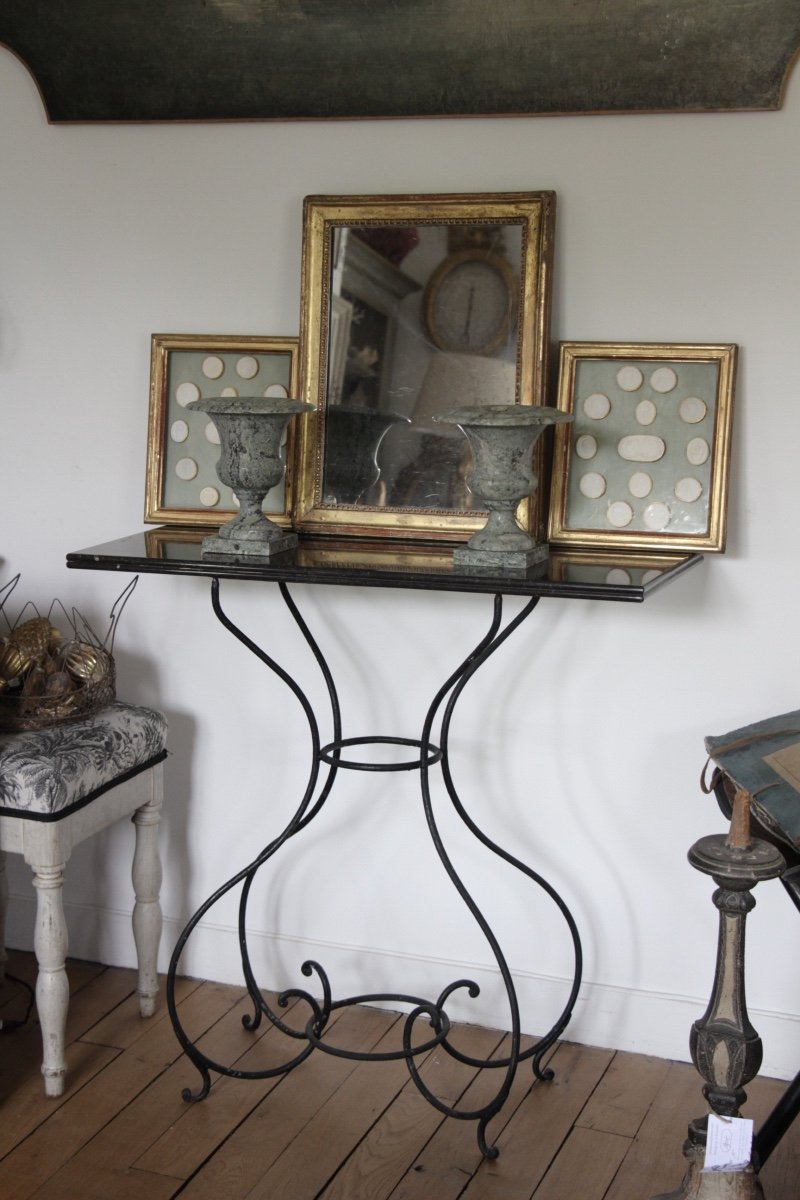 Black Cast Iron And Marble Console-photo-2