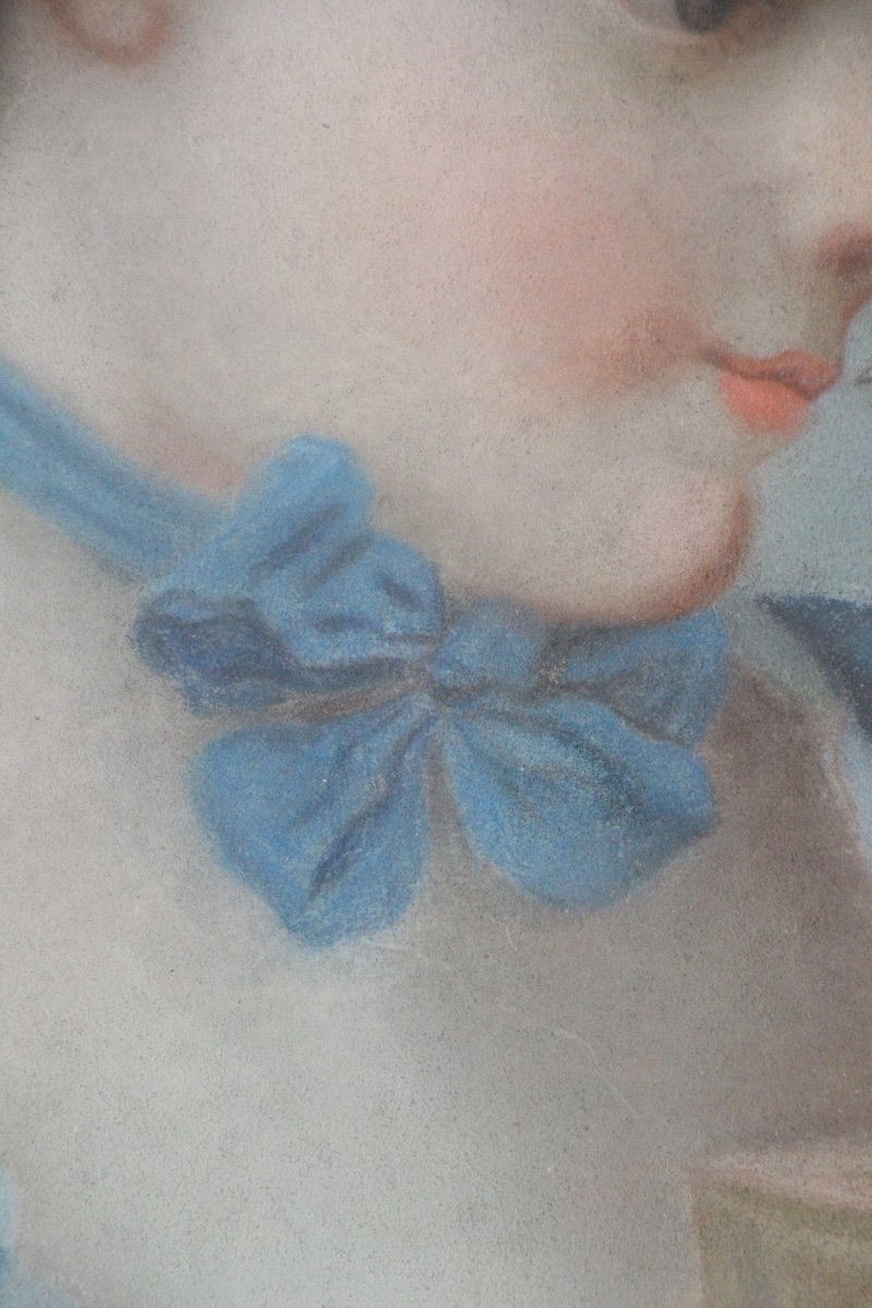 Pastel XVIIIe, Jeune Fille A l'Oiseau-photo-5