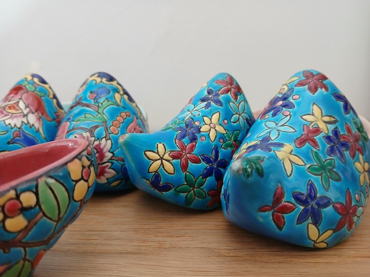 Longwy - Series Of 7 Enamel Clogs (3 Pairs + 1)-photo-3