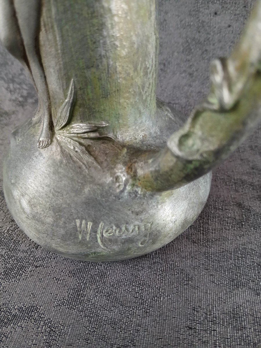 Art Nouveau Pewter Vase Signed W.hering-photo-1