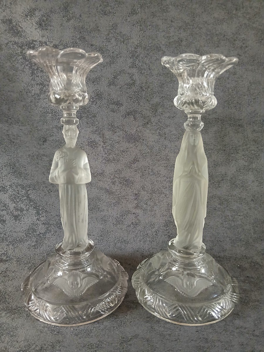 Portieux - Pair Of Religious Candlesticks