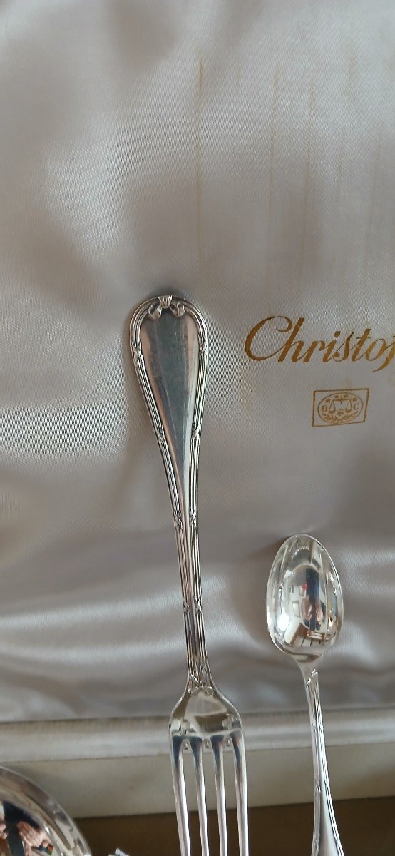 Christofle Cutlery Set Model "ruban Coisé" 61 Pieces In Box-photo-3