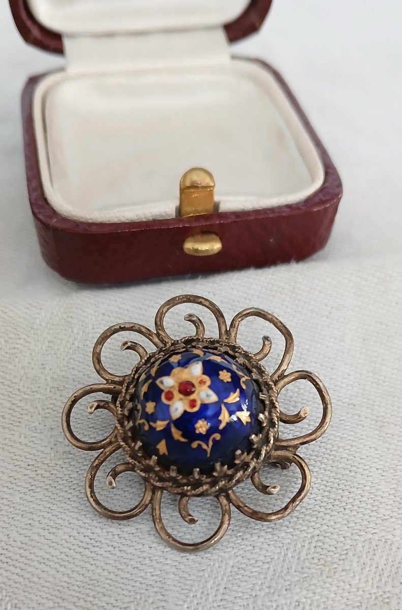 Silver And Bressans Enamel Brooch