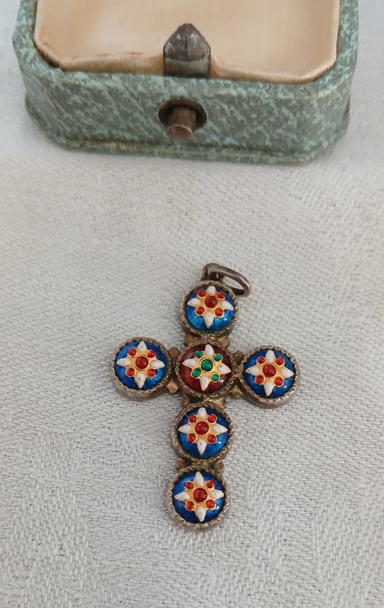 Cross Pendant In Silver And Bressans Enamels